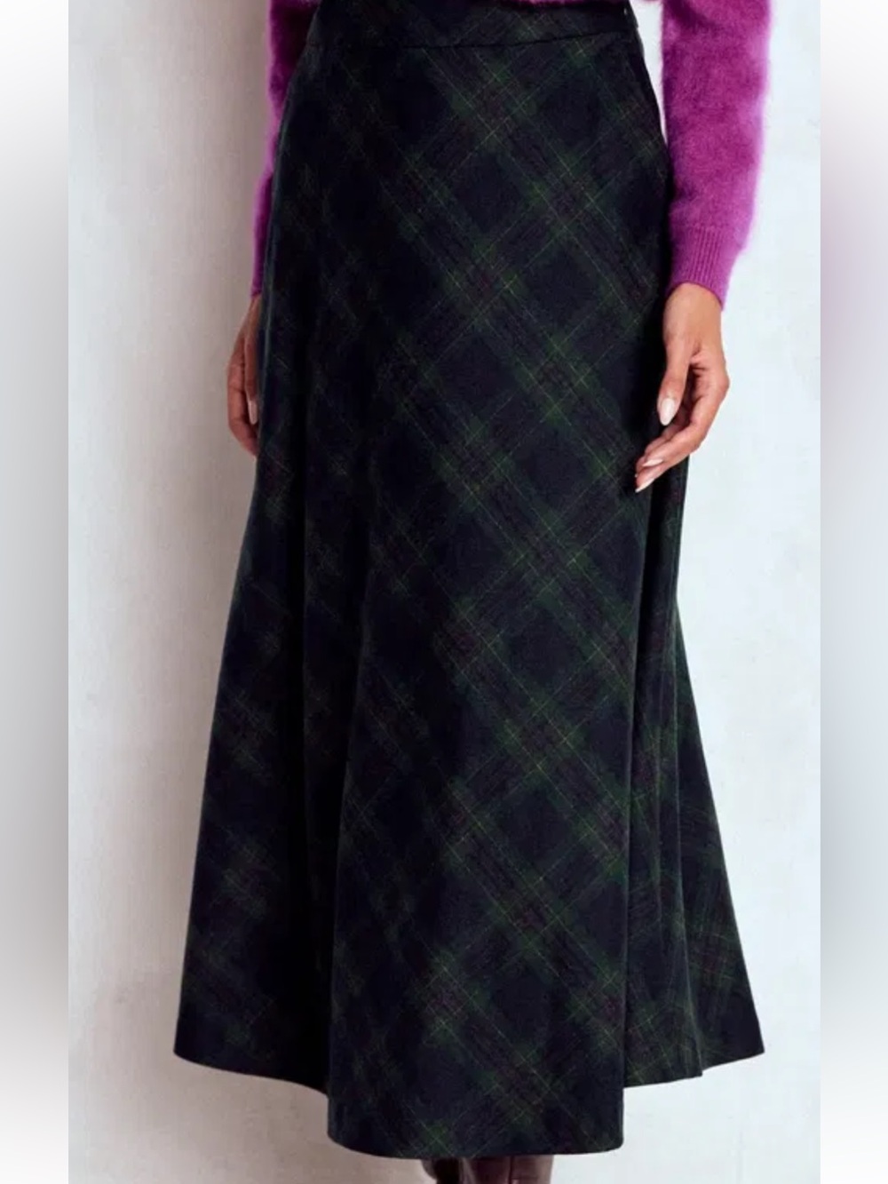 Boden Hayley Wool Blend Slip Skirt -Navy And Green Check - Picture 6 of 10